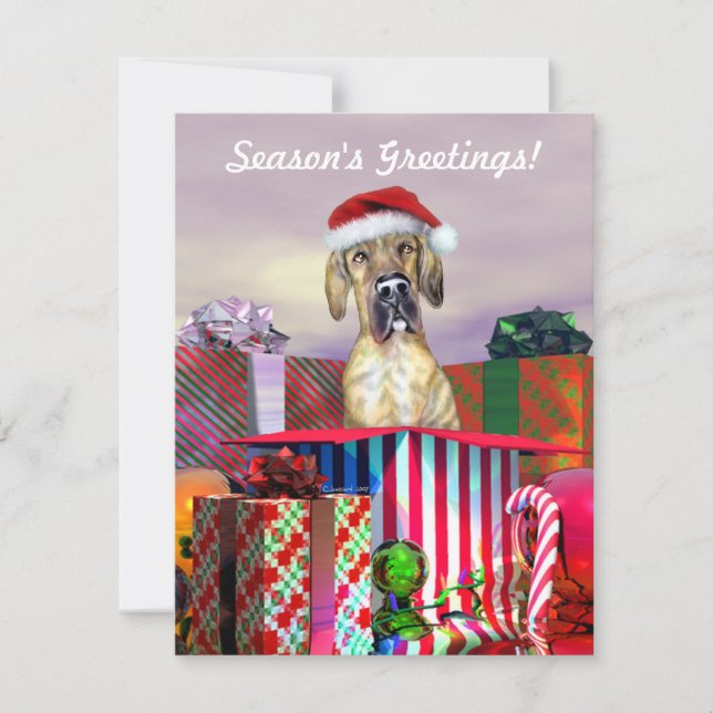 Invitation Great Dane Christmas Surprise Brindle UC (Devant)