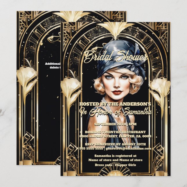 Invitation Great Gatsby 1920's flapper fille blonde chic (Devant / Derrière)
