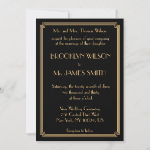 Invitation Great Gatsby Art Déco Black Gold Wedding Invite