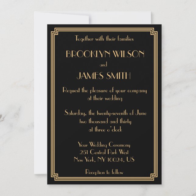 Invitation Great Gatsby Art Déco Black Gold Wedding Invite (Devant)