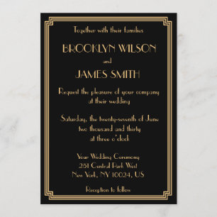 Invitation Great Gatsby Art Déco Black Gold Wedding Invite