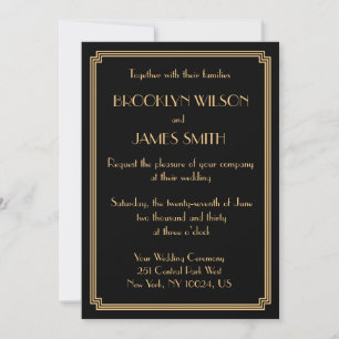 Invitation Great Gatsby Art Déco Black Gold Wedding Invite