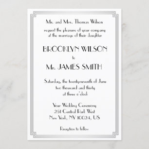 Invitation Great Gatsby Art Déco Mariage blanc argenté invite