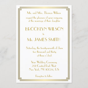 Invitation Great Gatsby Art Déco White Gold Wedding Invite