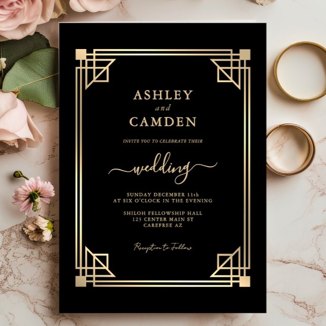 Invitation Great Gatsby Elegant Gold Frame Wedding (Créateur téléchargé)