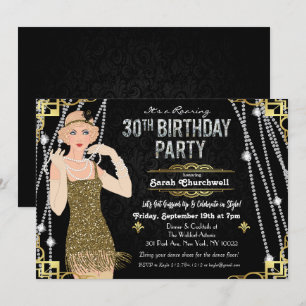 Invitation Great Gatsby Flapper Girl 30e anniversaire Invitat