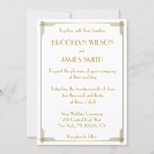 Invitation Great Gatsby Gold Art Déco Mariage Invite