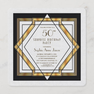 Invitation Great Gatsby Gold White Art Déco 50 Anniversaire