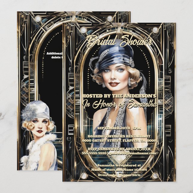 Invitation Great Gatsby thème flapper fille 1920's vintage (Devant / Derrière)