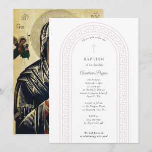 Invitation Grec Orthodoxe baptême Baptême rose Clé grecque