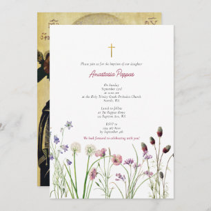 Invitation Grec Orthodoxe baptême Fleur sauvage fille