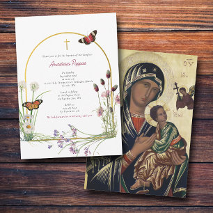 Invitation Grec Orthodoxe baptême Fleur sauvage fille