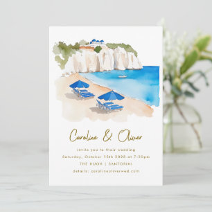 Invitation Grèce Aquarelle Côtière Destination Mariage