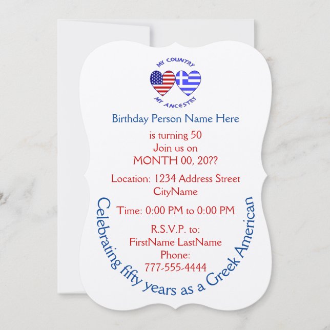 Invitation Grèce États-Unis Drapeaux Cœur Mon Pays Mon Ascend (Devant)