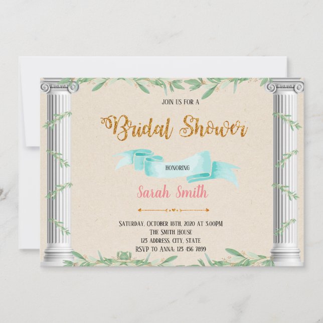 Invitation grecque rustique de partie de thème (Devant)