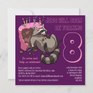 Invitation Greedy Raccoon, fête d'anniversaire, gâteau