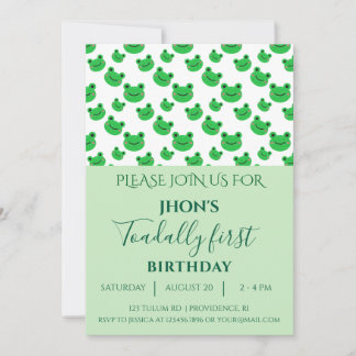 Invitation Green 1er anniversaire fête bébé garçon grenouille