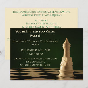 Invitation Green 30th Birthday Party Chess Rook