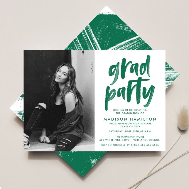 Invitation Green | Abstract Brushstrokes Graduation Party (Créateur téléchargé)