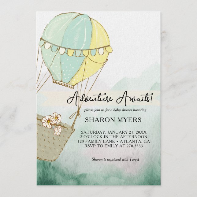 Invitation  Green Adventure Awaits Baby Shower (Devant)