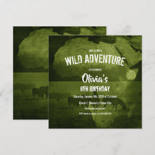 Invitation Green Africa & Zebra's Safari Birthday Party