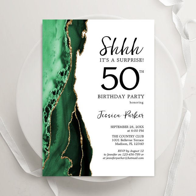 Invitation Green Agate White Gold Surprise 50e anniversaire (Créateur téléchargé)