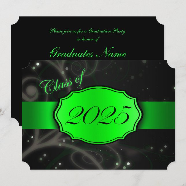 Invitation Green and Black 2025 Graduation Party (Devant / Derrière)