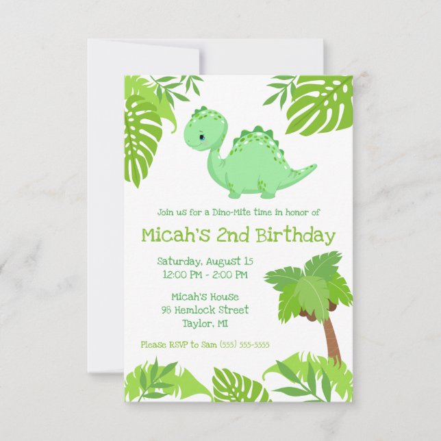 Invitation Green and Blue Dino-Mite Heure Anniversaire (Devant)