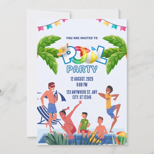 Invitation Green and Blue Illustrative Pool Party (Devant)