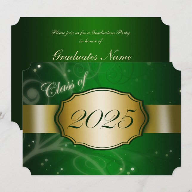 Invitation Green and Gold 2025 Graduation Party (Devant / Derrière)