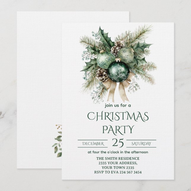 Invitation Green and Gold Christmas Party (Devant / Derrière)