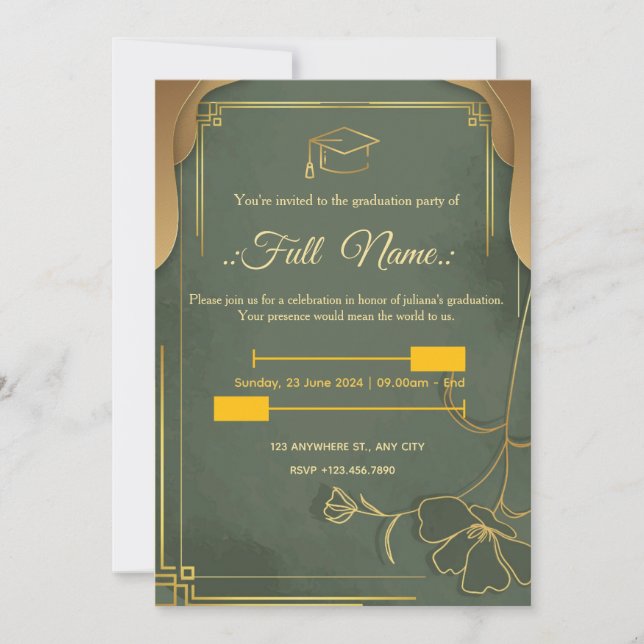 Invitation Green and Gold Luxury Graduation Party (Devant)