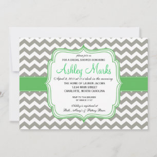 Invitation Green and Grey Chevron