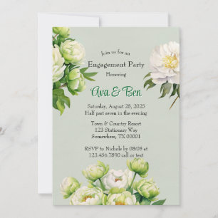 Invitation Green and White Peony Elegant Engagement Party