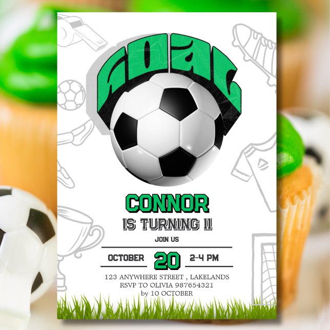 Invitation Green and White Soccer Ball Birthday Party  (Créateur téléchargé)