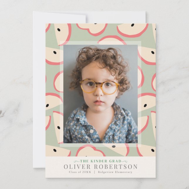Invitation Green Apple Boy Photo Graduation (Devant)