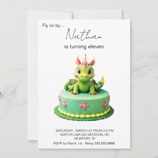 Invitation *~* Green Baby Dragon Photo AP88 Anniversaire Part (Devant)