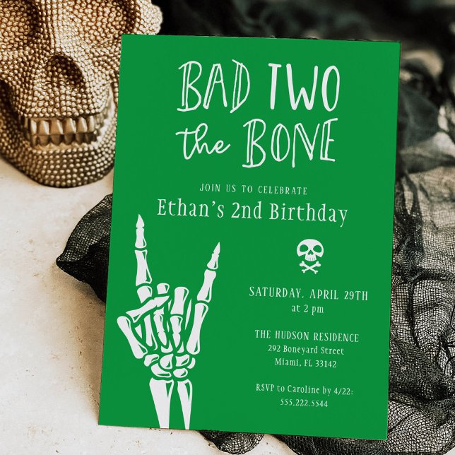 Invitation Green Bad Two The Bone 2e fête d'anniversaire (Créateur téléchargé)