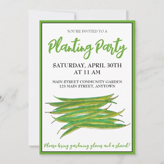 Invitation Green Beans Veg Vegetable Community Garden Party (Devant)
