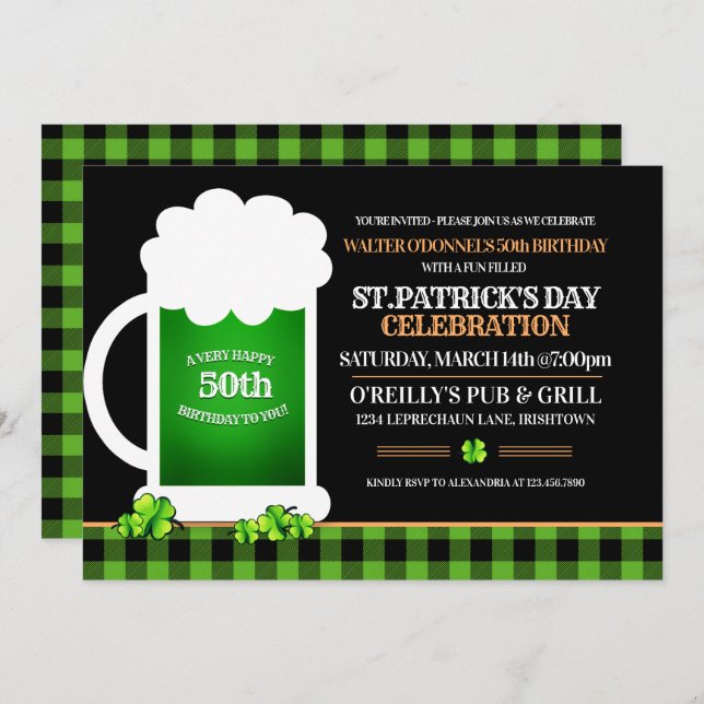 Invitation Green Beer St. Patricks Day Fête d'anniversaire ad (Devant / Derrière)
