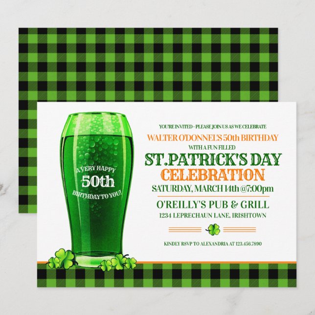 Invitation Green Beer St. Patricks Day Fête d'anniversaire ad (Devant / Derrière)