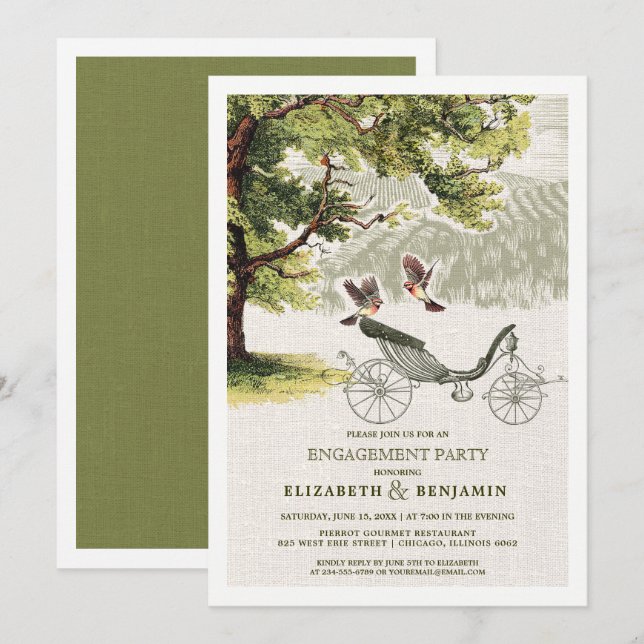Invitation Green Beige Vintage Oak tree (Devant / Derrière)