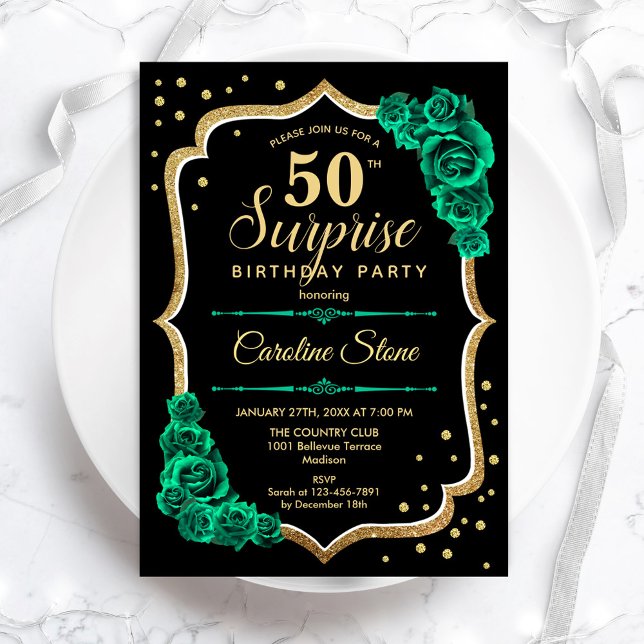 Invitation Green Black Gold Surprise 50e anniversaire (Créateur téléchargé)