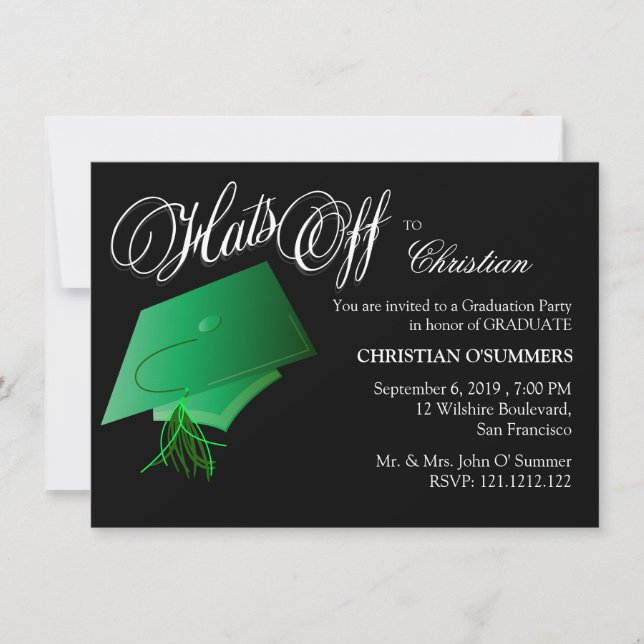 Invitation Green & Black High School Graduation Party  (Devant)