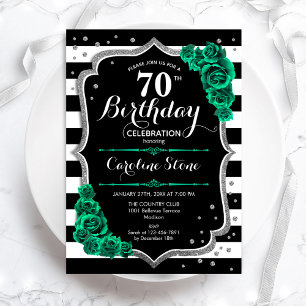 Invitation Green Black White Stripes Rose 70e anniversaire