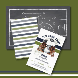 Invitation Green Blue Boys Sports Thème Football Anniversaire