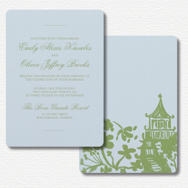Invitation Green Blue Floral Watercolor Wedding  (Créateur téléchargé)