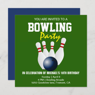 Invitation Green Blue Modern Bowling Party Anniversaire Invit