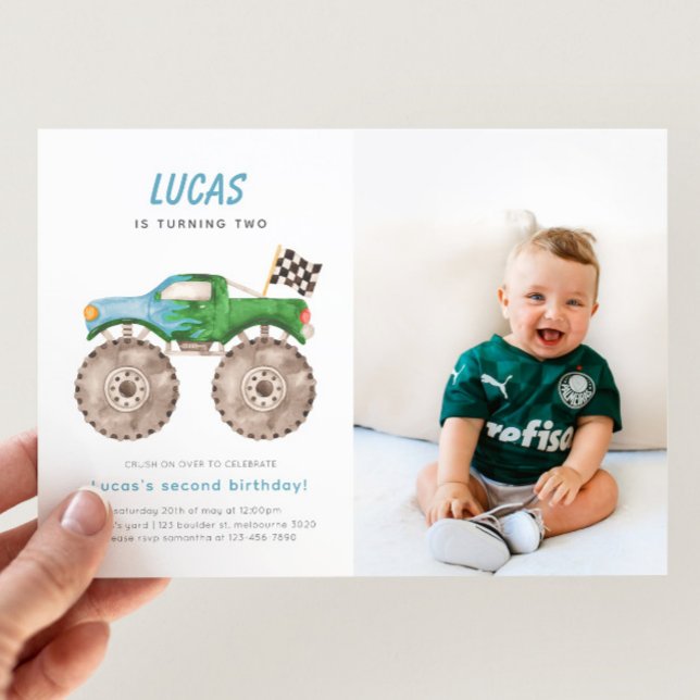 Invitation Green Blue Monster Camion Anniversaire Photo Invit (Créateur téléchargé)