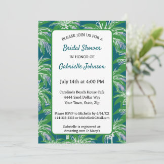 Invitation Green Blue Palm Tree Modern Wedding Shower Party